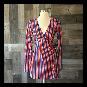 NWT! WeWoreWhat wrap dress medium red white and blue stripes dark feminine party